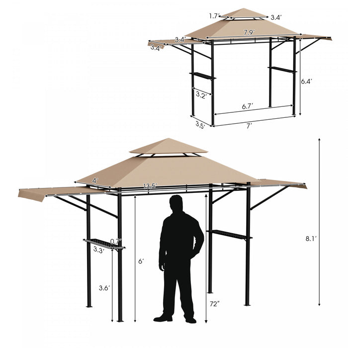 13.5' X 4' Patio Bbq Grill Gazebo Side Awnings Shelves 2-tier Canopy Outdoor