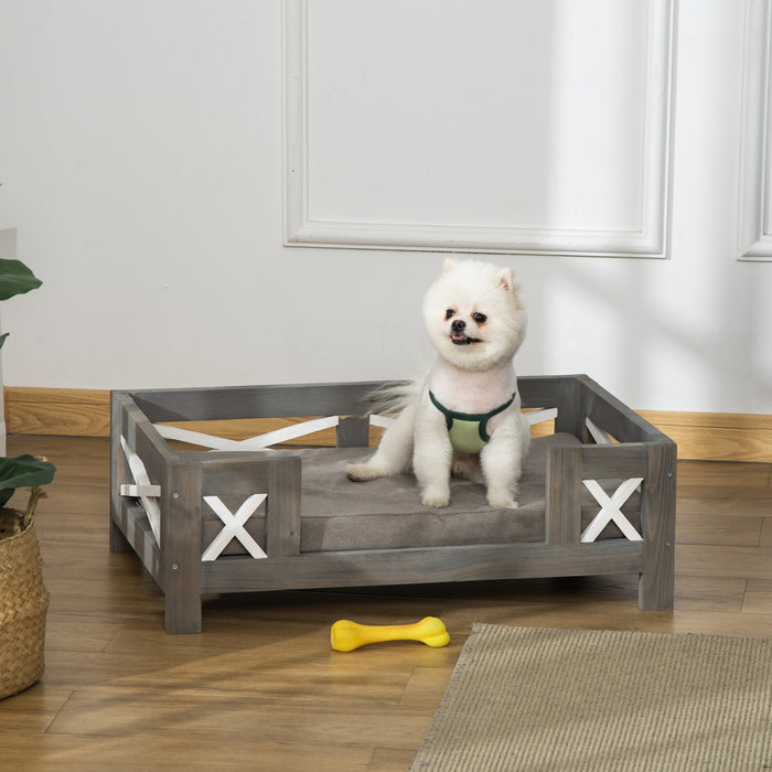Pawhut Elevated Dog Bed, Pet Sofa Furniture Style, Modern Cat Couch, With Soft Cushion, Washable Cover, For Small Sized Dog, Grey