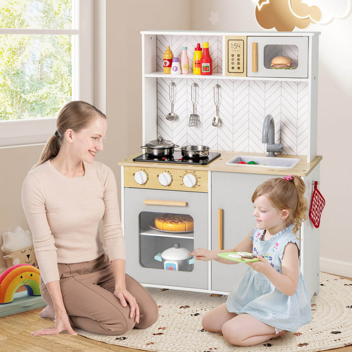 Costway Kids Kitchen Playset With Lights Sounds Microwave Stoves Oven Cooking Accessories