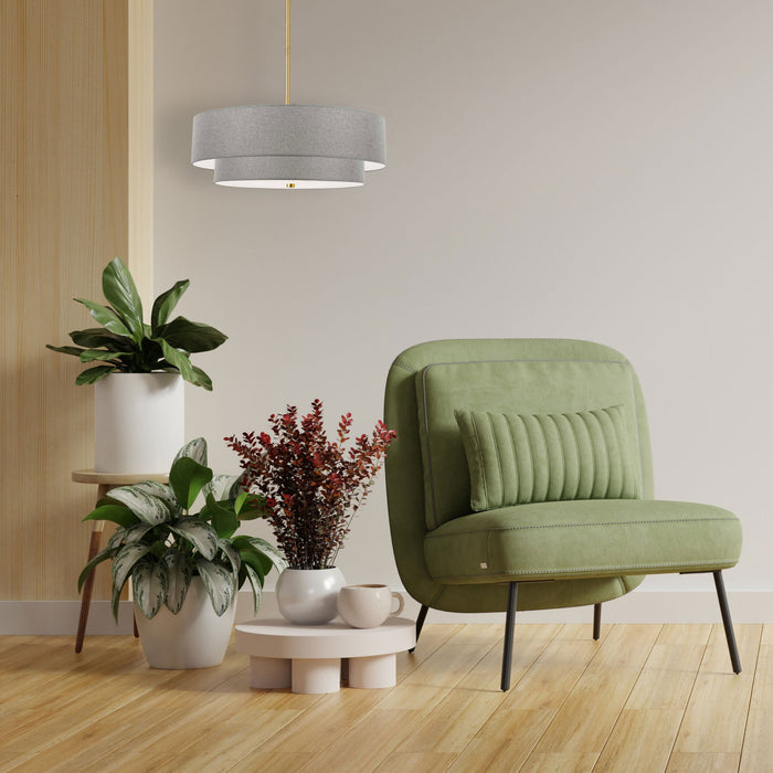 Dainolite Everly 4 Light 2 Tier Pendant Aged Brass Finish Grey Shade Lamp
