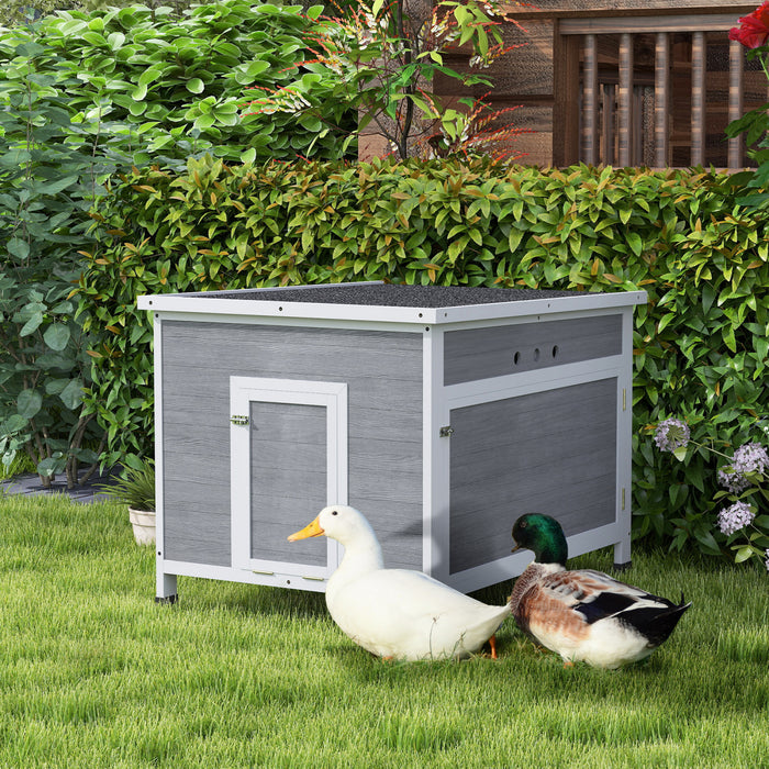 PawHut Duck Coop, Wooden Chicken House Rabbit Hutch with Openable Roof, Removable Floor, Double Doors, Ramp, Duck House for 3-6 Chickens, Geese, 30\" x 38\" x 30\"