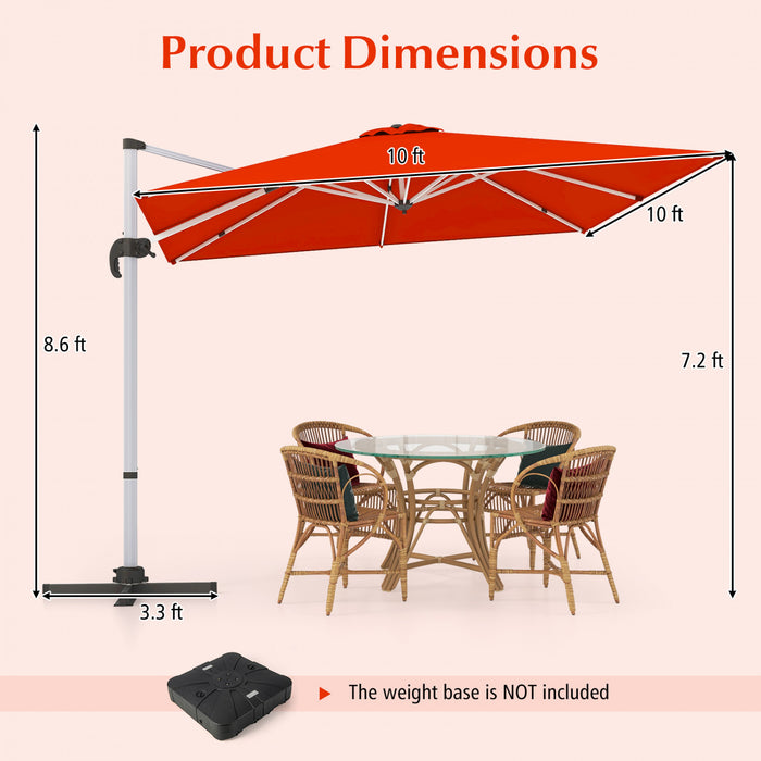 Costway 10 FT Patio Cantilever Umbrella Outdoor Aluminum Hanging Offset Umbrella w/ 360° Rotation Orange