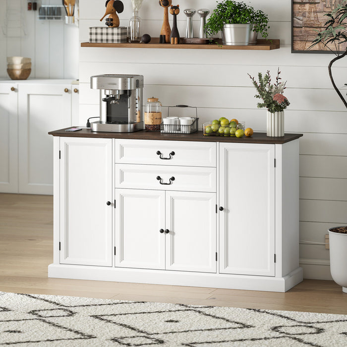 HOMCOM 58\" Farmhouse Sideboard Buffet Cabinet with Charging Station White
