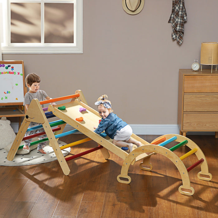 Qaba Pikler Triangle Set, 5 In 1 Climbing Toys For Toddlers, Indoor Baby Jungle Gym With Ladder, Ramp, Arch, For Climbing, Sliding, For 18-48 Months, Multicolour