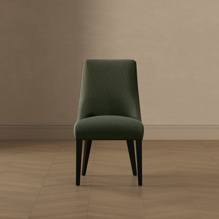 Beever Modern Chenille Wood Dining Chair in Forest Green - Set of 2