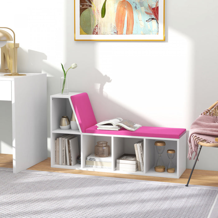 HOMCOM 5-Cubby Bookcase with Cushioned Reading Nook, Pink