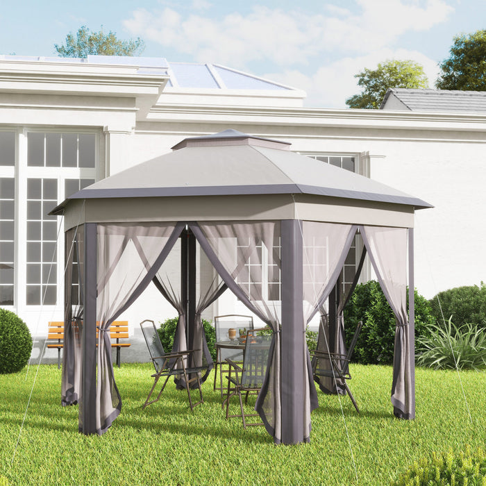 Outsunny 13' X 13' Pop Up Canopy Tent With Netting And Carry Bag, Instant Sun Shelter, Hexagon Tents For Parties, Outdoor, Garden, Patio, Coffee And Beige