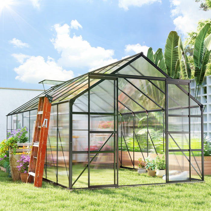 Outsunny Aluminum Greenhouse Polycarbonate Greenhouse with Rain Gutter