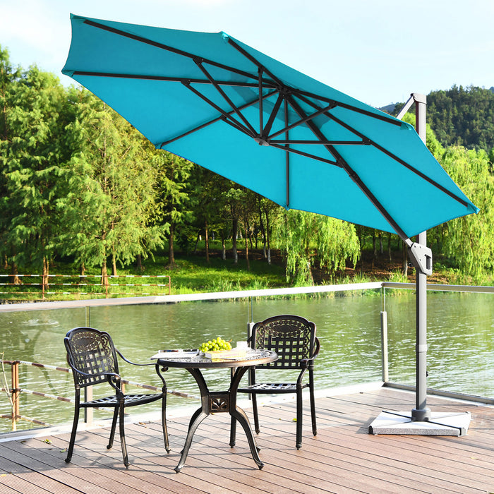 Costway 11ft Patio Offset Umbrella Cantilever Rotation Aluminum Tilt Cross Base Turquoise