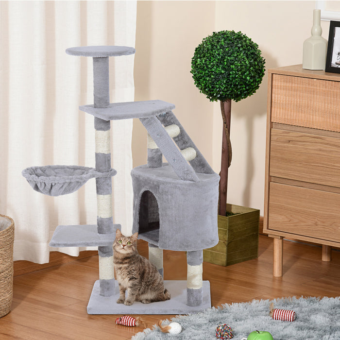 Pawhut 49\" Cat Tree With Hammock, Cat Condo Tower With Scratching Post For Indoor Cats, Grey
