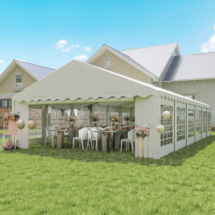 Outsunny 20' X 40' Large Party Tent With Removable Window Sidewalls, White