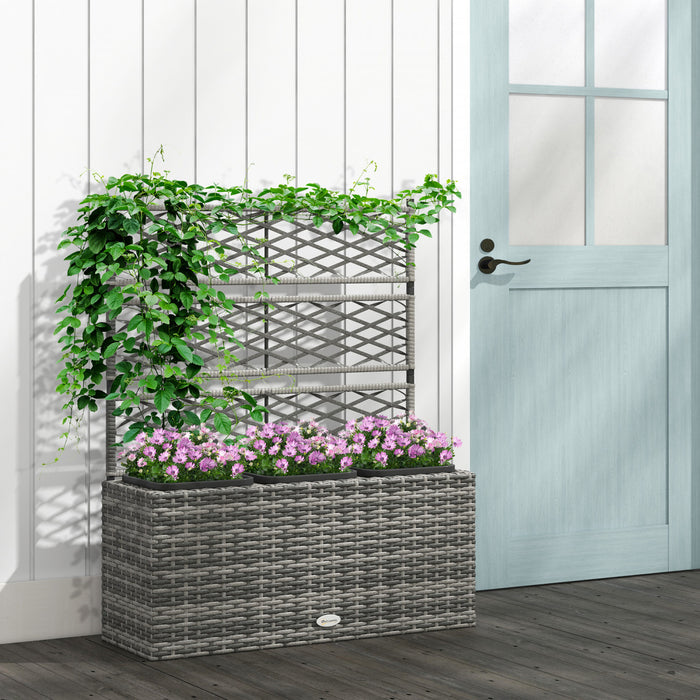 Outsunny Wicker Raised Garden Bed with Trellis, 42\" Outdoor Planter, Grey