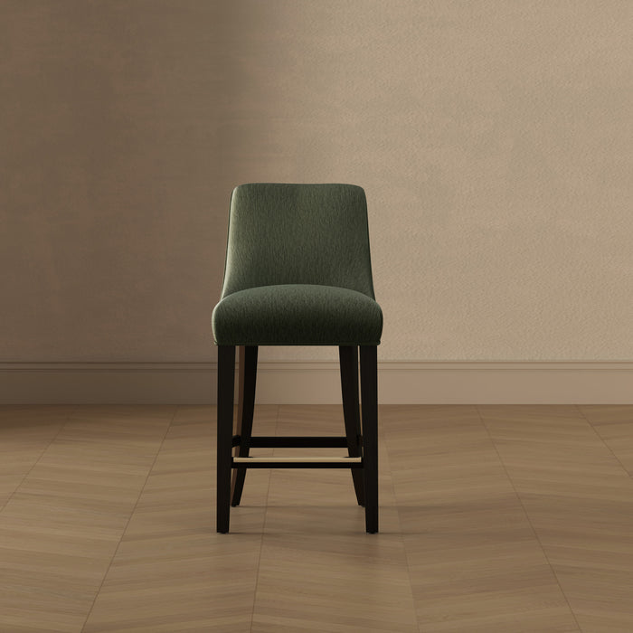 Beever Modern Chenille Wood Counter Stool in Forest Green