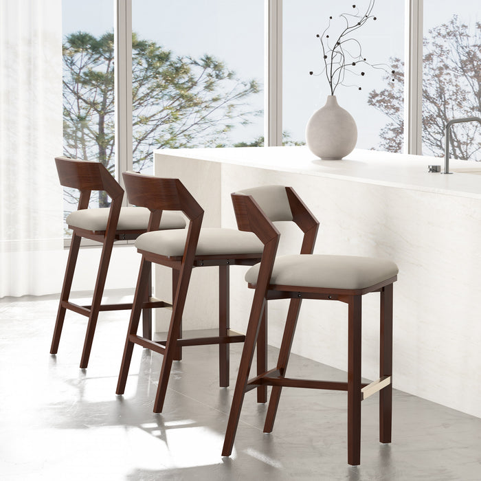 Patricia Modern Wood Upholstered Barstool in Linen - Set of 3