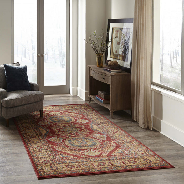 Aisha Traditional 9'3\" x 12'6\" Area Rug in Red Indoor Area Rug