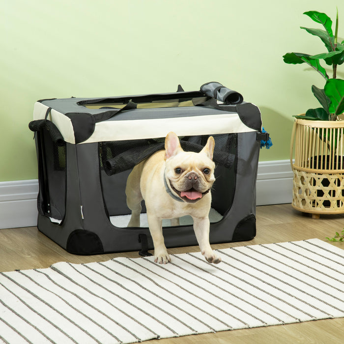 PawHut 24\" Foldable Pet Carrier, Portable Cat Carrier with Removable Mat, Breathable Mesh, Soft Side Pet Travel Crate for Cat & Miniature Dogs, Grey