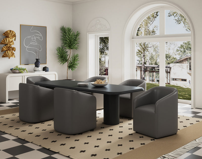 Anna Round Modern Vegan Leather Armchair in Graphite - Set of 2