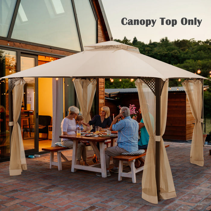 10' X 12' Patio Gazebo Replacement Top Cover 2-tier Canopy Cpai-84 Outdoor Beige