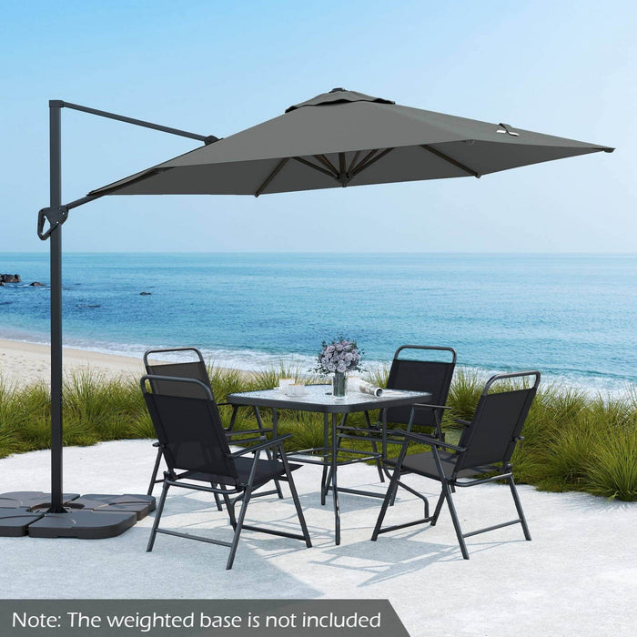 Costway 9 FT Patio Cantilever Umbrella with Sun-Protective Canopy, Top Air Vent Cross Base Gray
