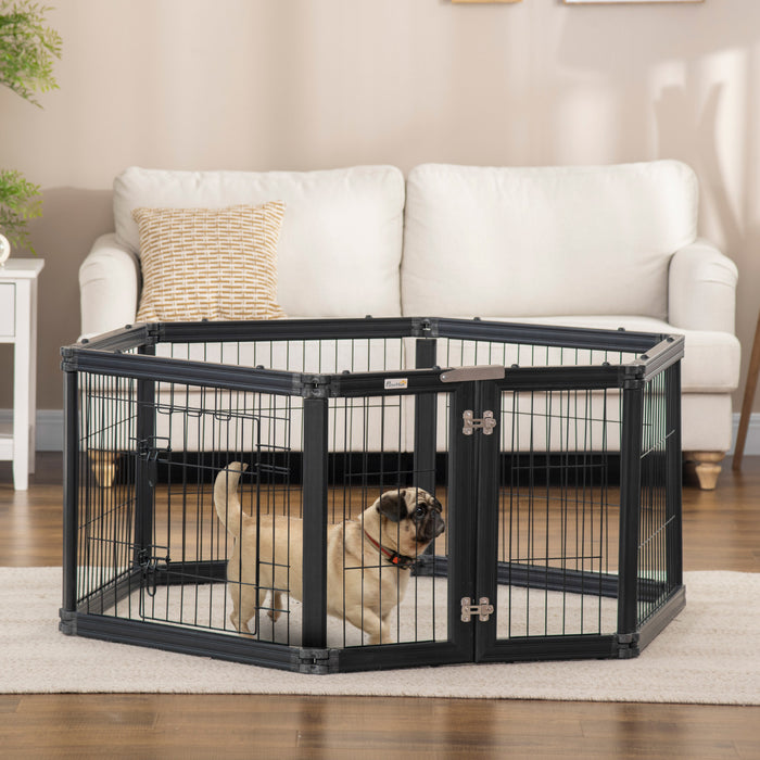 Pawhut Dog Playpen, 6 Panels 24.5\" Heavy Duty Pet Playpen, Foldable Dog Exercise Pen With Door Indoor Outdoor, Black