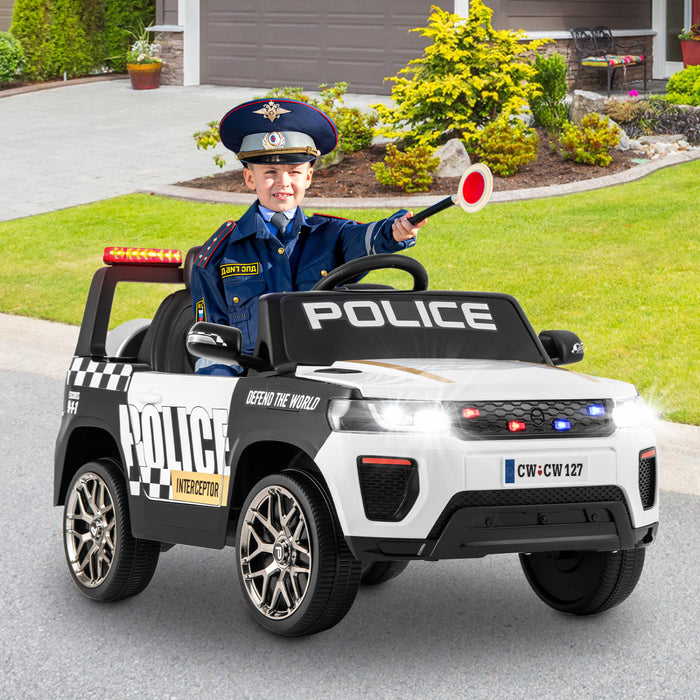 Honeyjoy Kids Ride On Police Car 12v 7a Battery Powered Cop Car With Remote Control White
