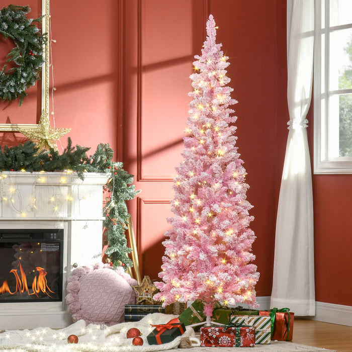 Homcom 6ft Snow Flocked Artificial Christmas Tree W/ Led Light