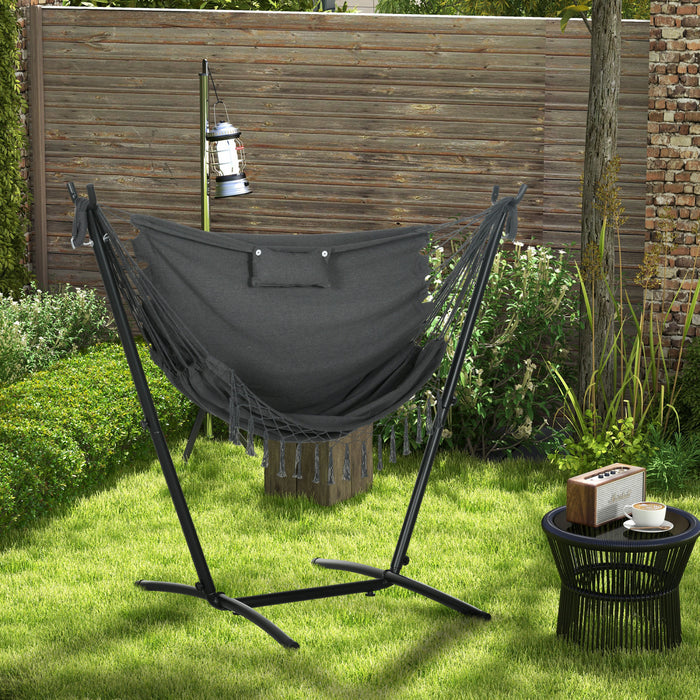 Outsunny Hammock Chair w/ Stand, Hammock Swing w/ Side Pocket, Headrest