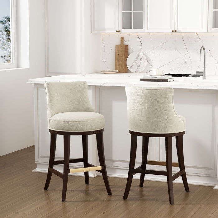 Lucia Modern Chenille Wood Upholstered Barstool in Natural - Set of 2