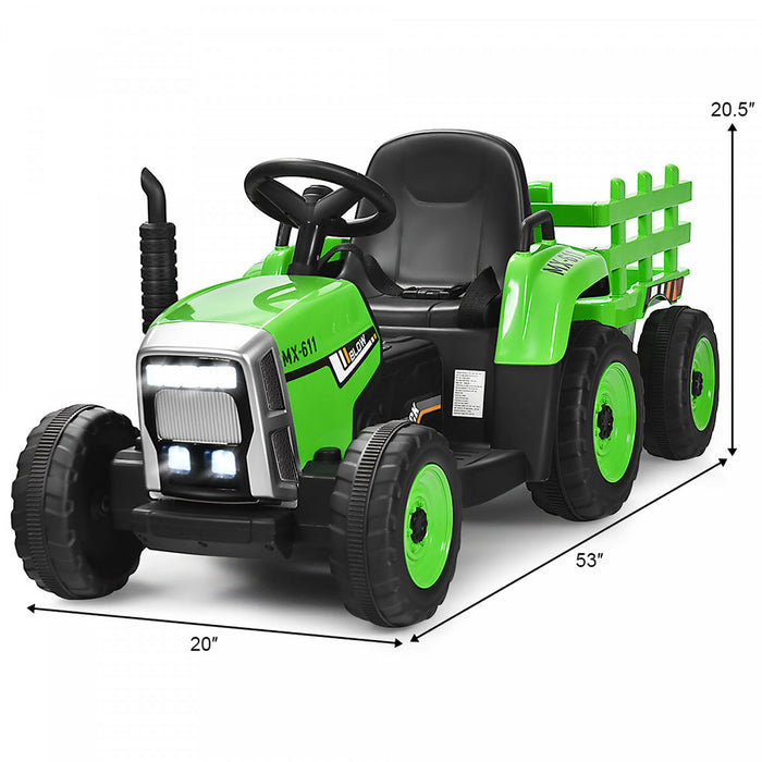 Costway 12v Kids Ride On Tractor With Trailer Ground Loader W/remote Control &led Lights