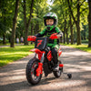 Qaba 12V Kids Electric Motorcycle, Battery Powered Ride on Motorcycle with Training Wheels, Electric Dirt Bike with Rear Suspension, Horn for Boys Girls 3-6 Years, Red