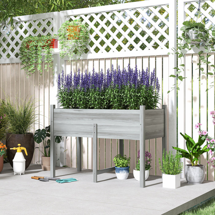 Outsunny Wooden Raised Garden Bed Elevated Planter Box For Flower, Grey
