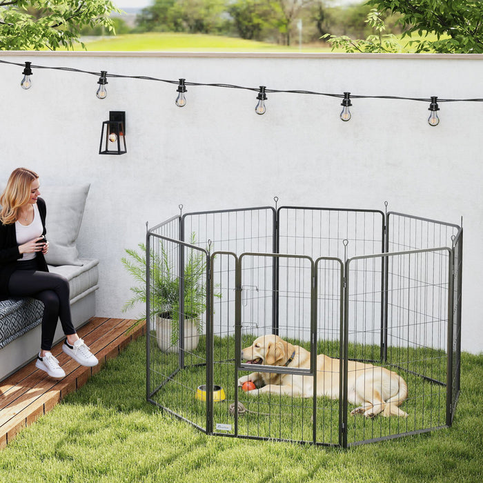 PawHut 8 Panels Dog Playpen, Portable Heavy Duty Pet Fence with Door & Strap, 39.5\"H, for Indoor Outdoor Backyard Garden, Foldable Puppy Pet Pen for Large Dogs