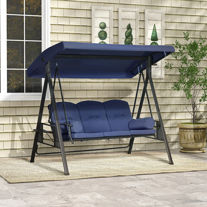 Outsunny 3 Seater Porch Swing Heavy Duty Outdoor Swing Chair, Dark Blue