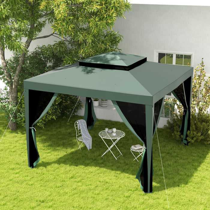 Outsunny 10'x10' Canopy Tent With Mesh Netting And Double Tier Roof, Green