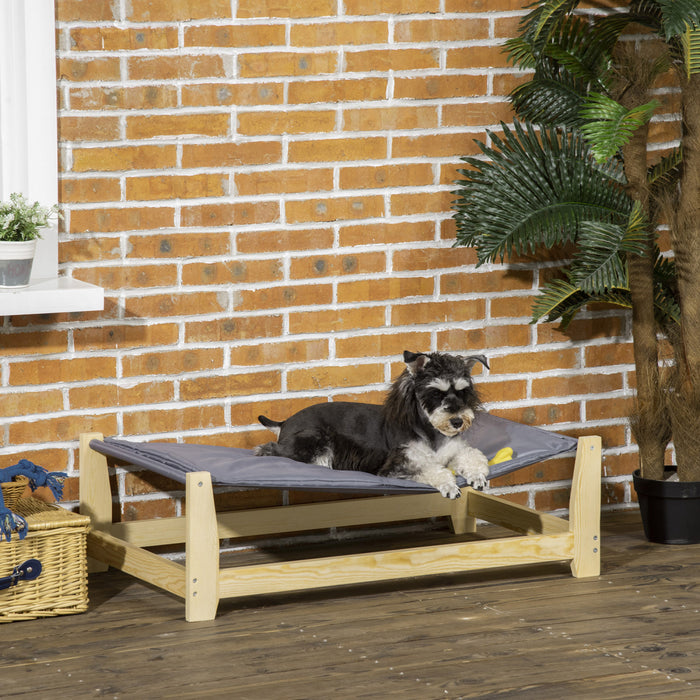 Pawhut Raised Pet Bed Wooden Dog Cot With Cushion For Small Medium Sized Dogs Indoor Outdoor, 35.5\" X 19.75\" X 11\"