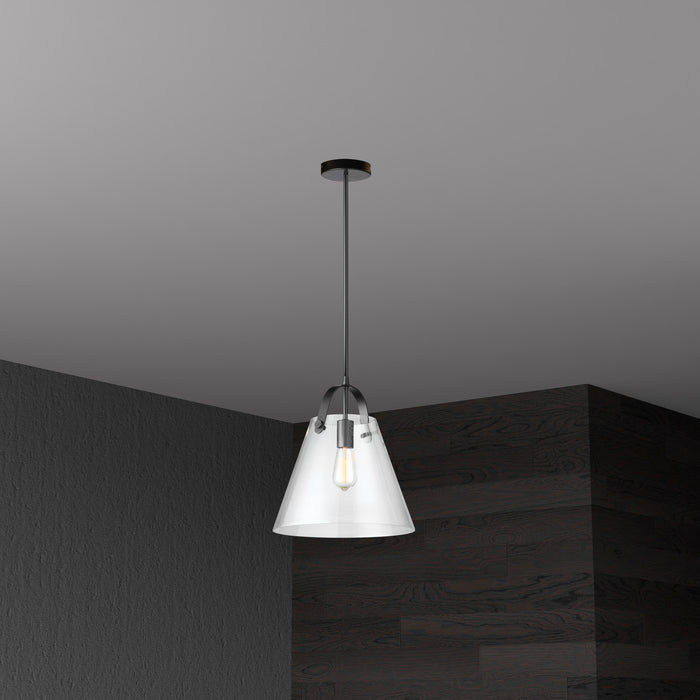 Dainolite Polly 1 Light Pendant Medium Matte Black Finish Clear Glass Lamp