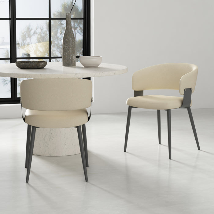Luce Modern Textured Vegan Leather Metal Dining Chair in Sand - Set of 2