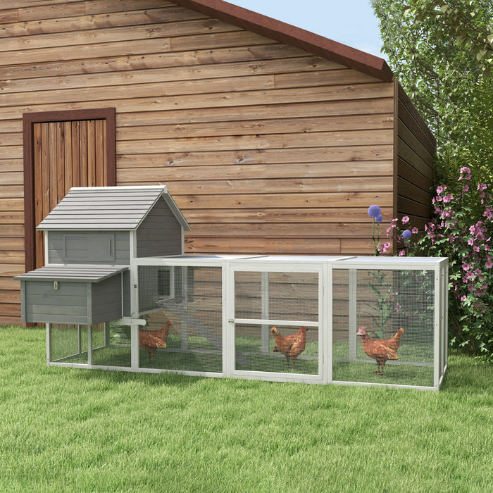 Pawhut Extra Large Chicken Coop, Wooden Chicken Run With Nesting Boxes, Run, Doors, Tray, Ramp For 4-6 Chickens, Rabbits, Ducks Outdoor Use, Grey