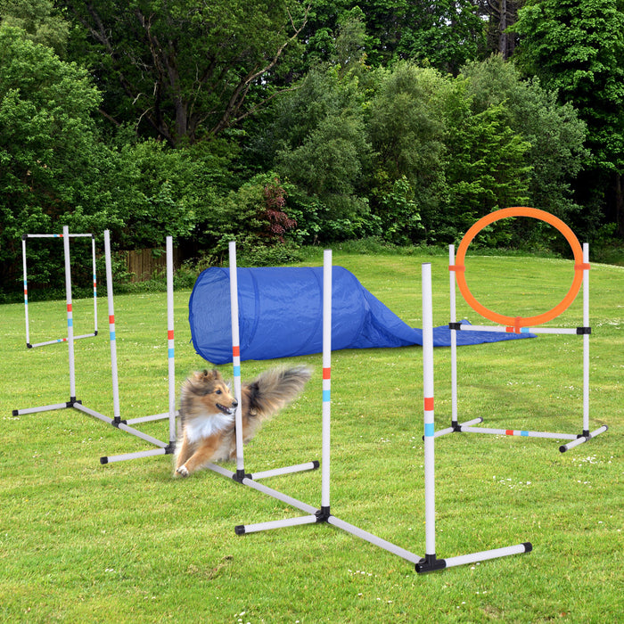 Pawhut 5 Piece Outdoor Game Dog Agility Training Equipment Set Agility Starter Kit Jumping Ring Hurdle Bar Tunnel