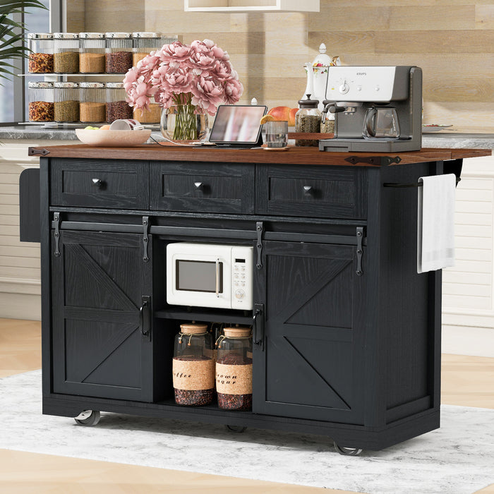Wilson 53.7\" Engineered Wood Kitchen Carts With Power Outlet And Storage - Black