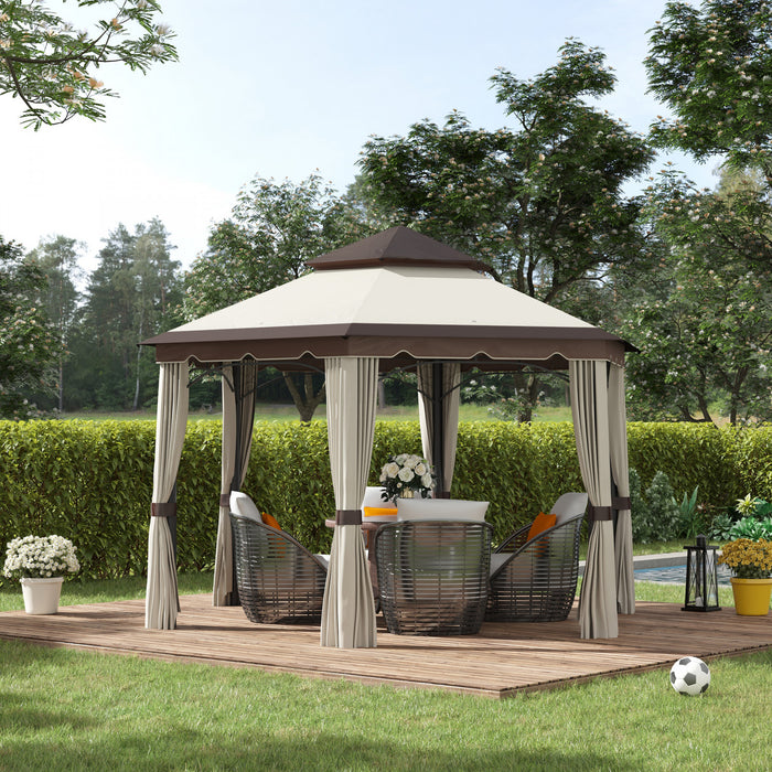 Outsunny 13x13ft Hexagonal Patio Gazebo, Double roof Garden Pavilion Outdoor Marquee Canopy Wedding Party Tent Shelter With Sidewall Panels