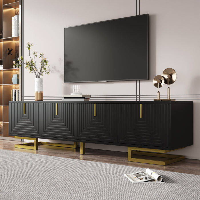 Aspect 63 Inch TV Stand with Textured Doors and Gold Legs, Black