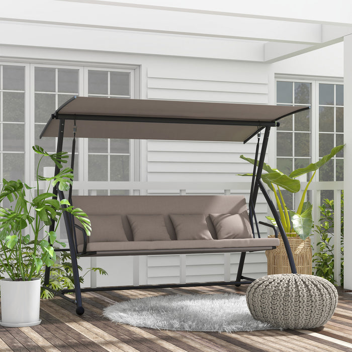 Outsunny 3 Seater Porch Swing Convertible Swing Chair Bed Cushioned Brown