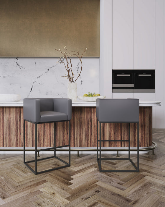 Embassy Mid-Century Modern Metal Upholstered Barstool in Gray - Set of 2