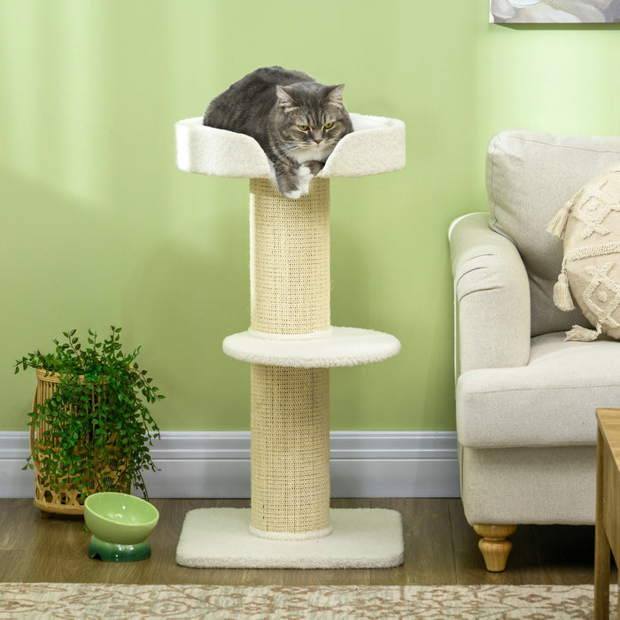 Pawhut 36\" Cat Tree Multi-level Kitty Tower With Sisal Mat Scratching Post, Cat Bed, Cushion, Perch, Cream White
