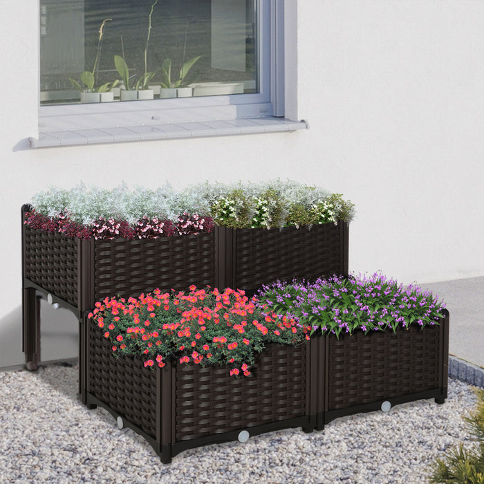Outsunny 4-piece Raised Garden Bed Pp Raised Flower Bed Vegetable Herb Grow Box Stand