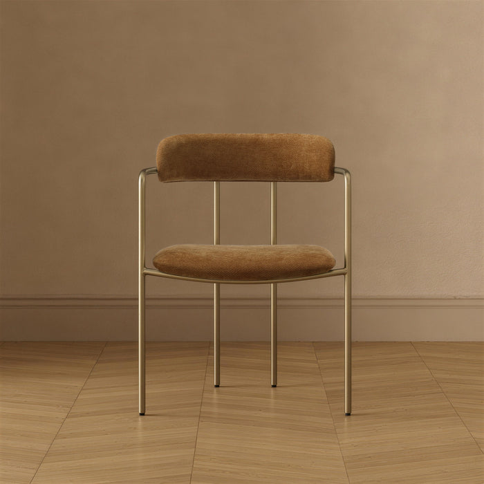 Serene Mid-Century Modern Metal Upholstered Dining Chair in Turmeric