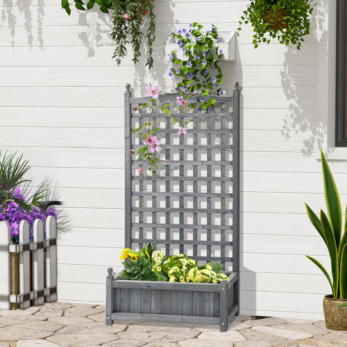 Outsunny Raised Garden Bed With Trellis For Climbing Vines, Wood Garden Planter Box, Free Standing Flower Pot, Indoor & Outdoor Display Rack, Gray