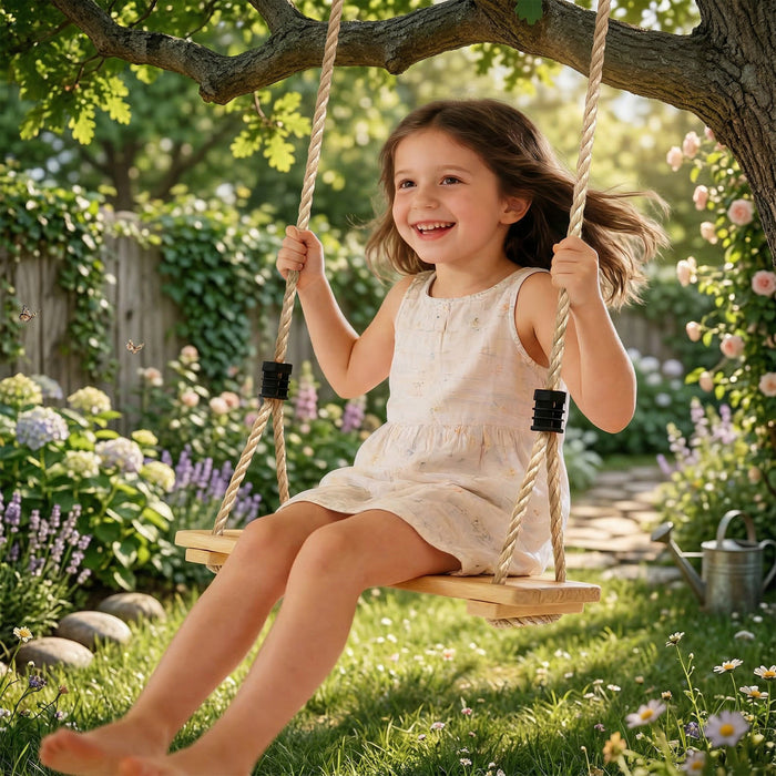 Qaba Wooden Tree Swing Seat, Swing Set for Backyard with Adjustable Rope, Accessories, 154lbs Load, for Backyard Patio Garden Playground Playset