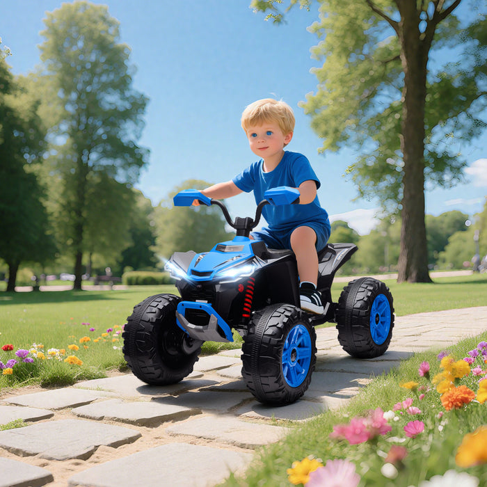 Qaba 24v Kids Atv, 2-seater Ride On Car For Kids, Battery Powered Electric Quad With 4 Suspension Wheels, High/low Speeds, Music, Headlights, For Boys And Girls, Blue